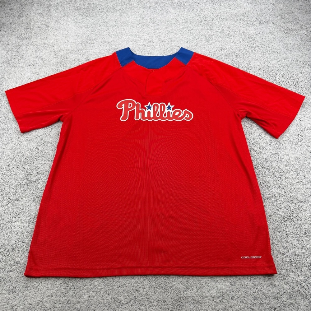 Philadelphia Phillies Batting Practice Jersey Mens XL Red MLB Baseball Majestic